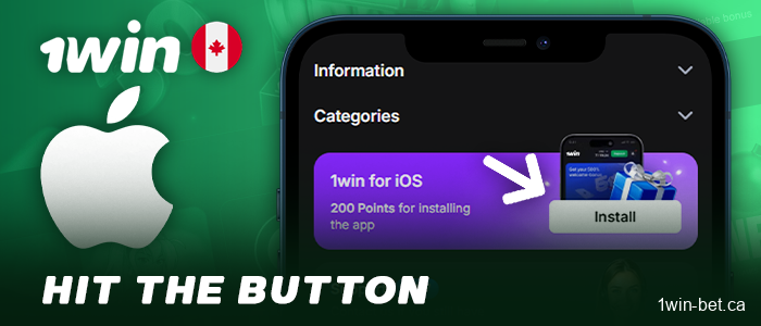 Click on the download button on 1win for iOS