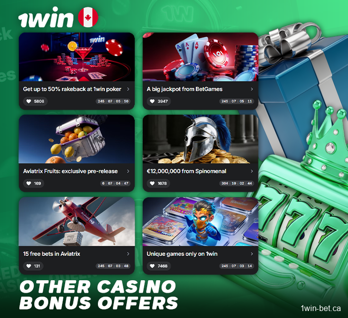 Other bonuses for playing at 1win Online Casino