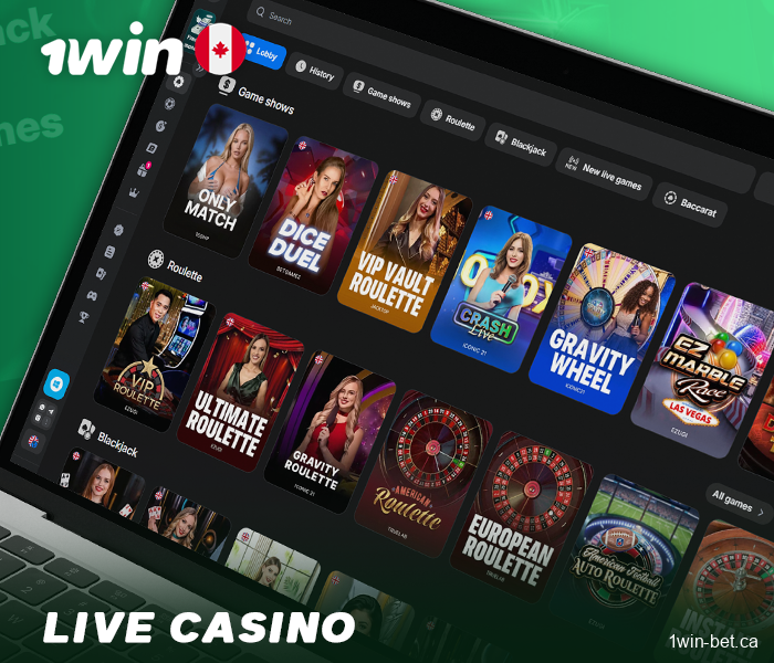 Live casino games available in 1win Canada
