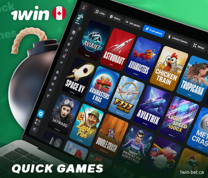 Quick games available in 1win online casino