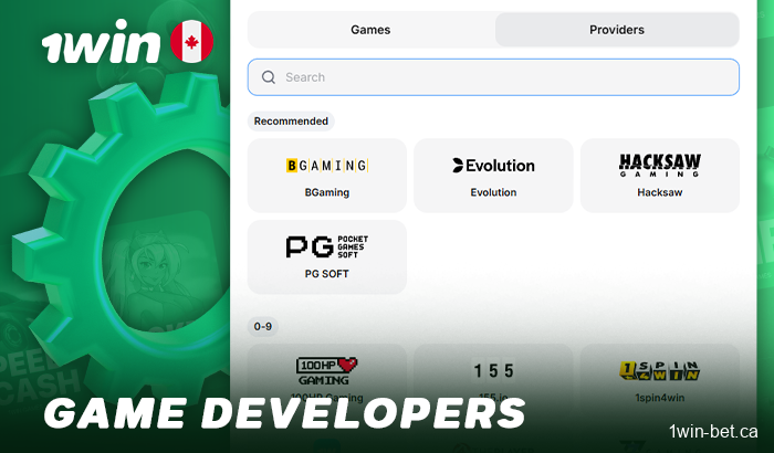 The software providers presented on 1win online casino