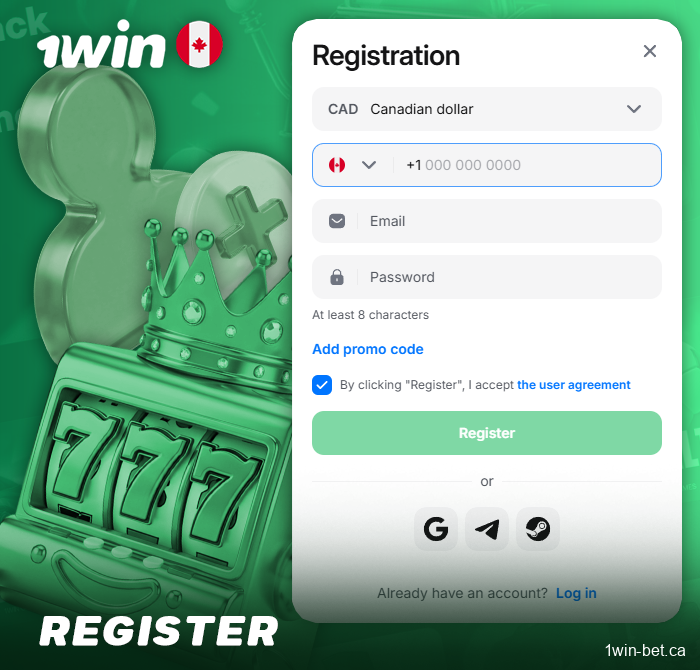The registration process at 1Win for Canadian residents