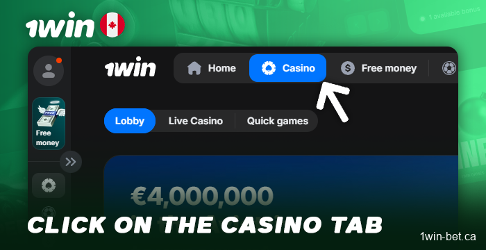 Go to the casino section on 1win Canada