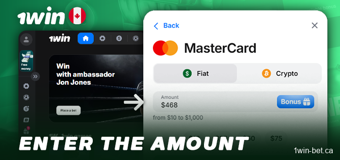 Enter the deposit amount at 1win Online Casino
