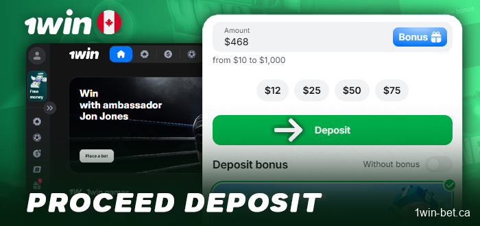 Confirm the deposit process for 1win Canada