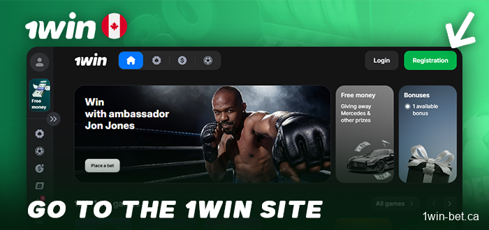 Go to the 1win Canada website and click the “Sign Up” button