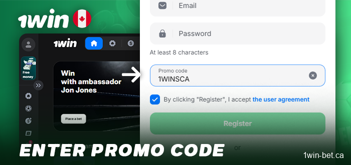 Enter the promo code to receive a bonus when you sign up with 1Win