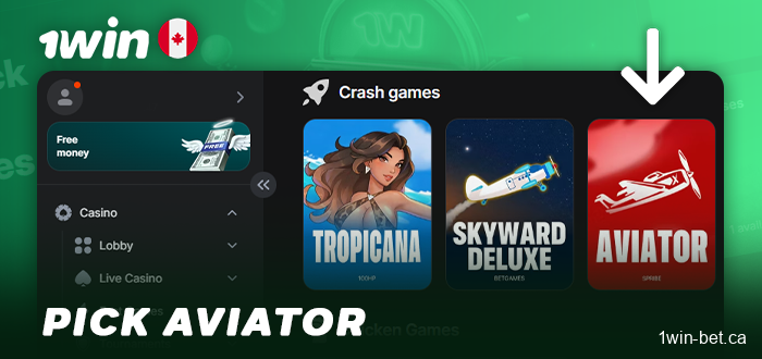 Find Aviator in the 1win casino section