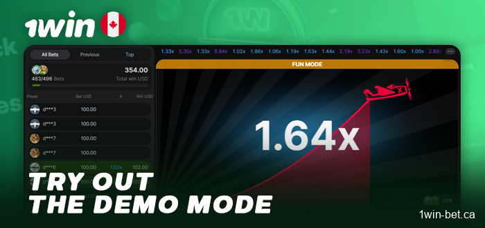 Try the Aviator demo mode at 1Win Canada