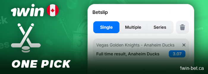 A single bet on a match at the 1win online bookmaker
